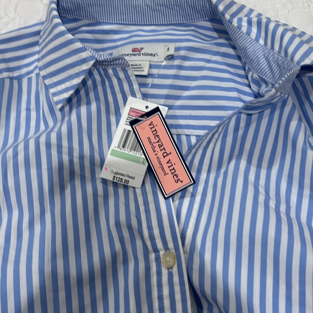 NWT Vineyard Vines Blue & White Striped Blouse - Picture 4 of 5